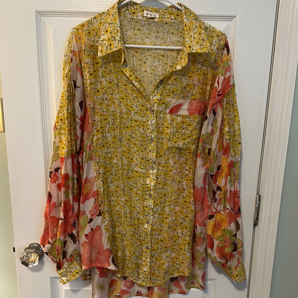 POL Floral Yellow and Red Women's Top never worn.